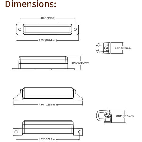 LEDSON WAARSCHUWINGSLICHT VOOR MONTAGE OP GRILL ORANJE LED (ECE R65/R10/SAE) DIMENSIONS