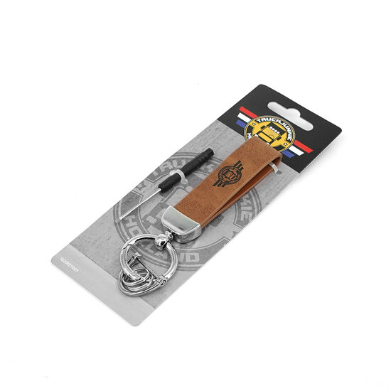 TRUCKJUNKIE SCHL&Uuml;SSELANH&Auml;NGER MIT GRAVIERTEM LOGO - BRAUN mit Ring