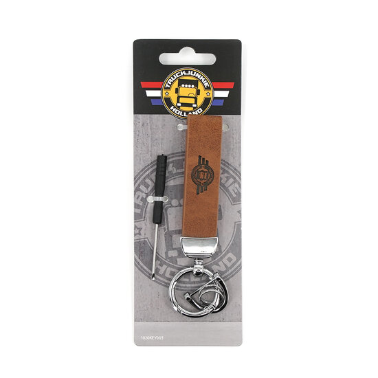 TRUCKJUNKIE SCHL&Uuml;SSELANH&Auml;NGER MIT GRAVIERTEM LOGO - BRAUN mit Ring